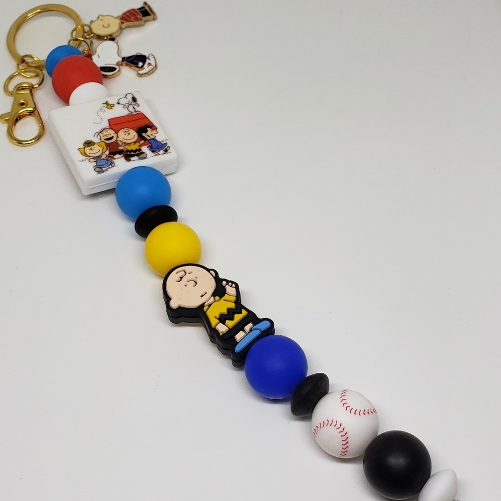 Handmade SiIicone Focal Beaded Peanuts Baseball Charlie Brown Keychain